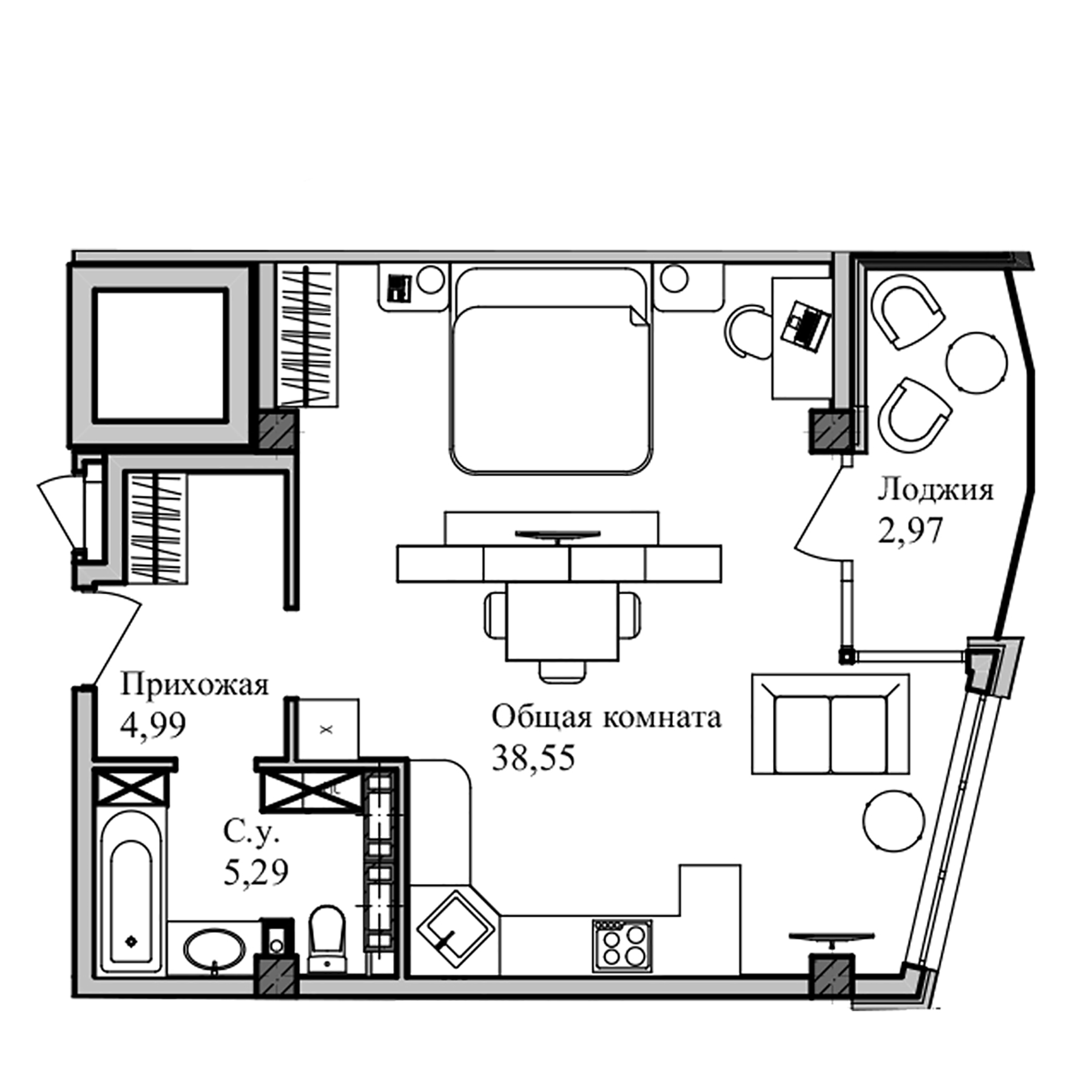 Планировка — Garden, Студия, 52 м²