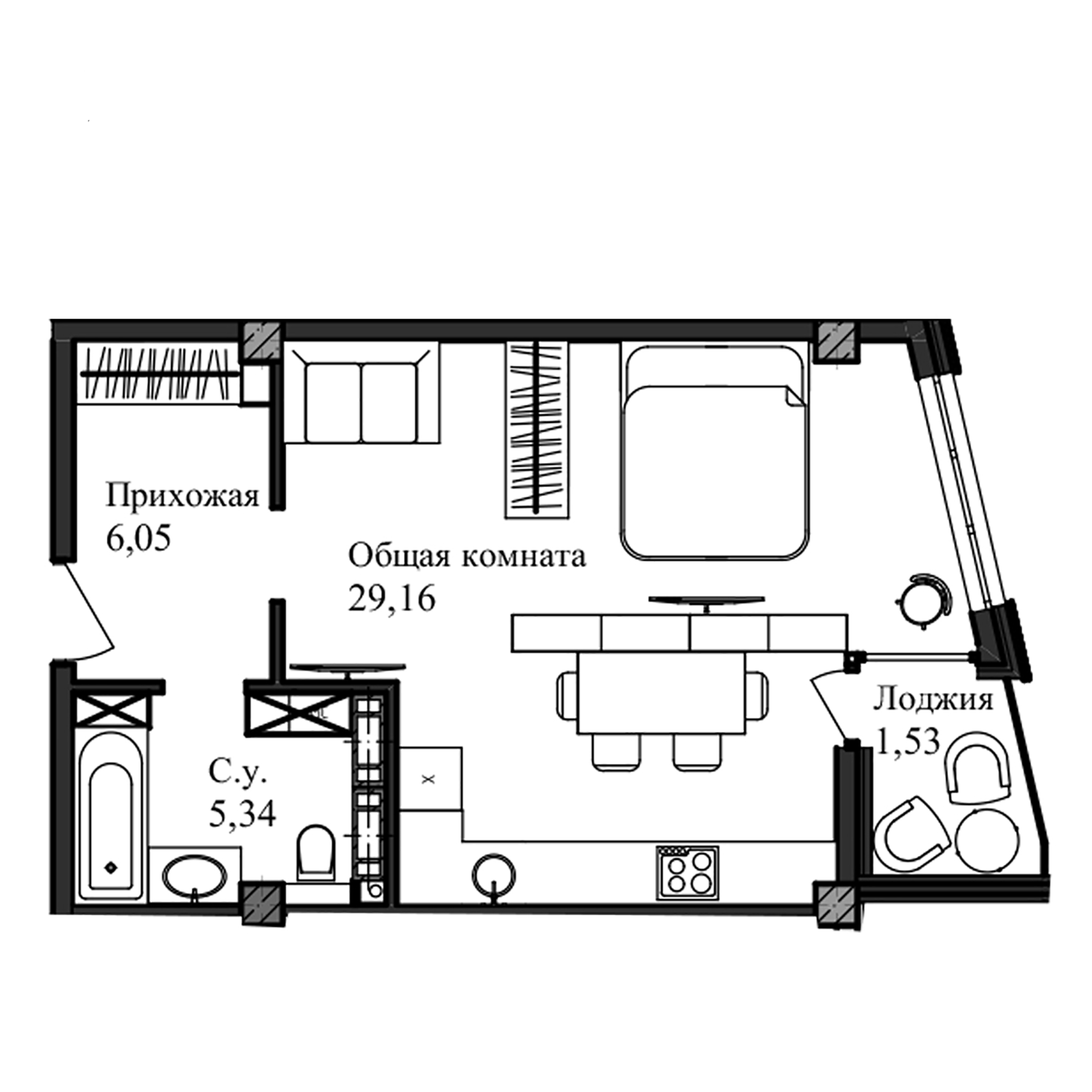 Планировка — Garden, Студия, 42 м²