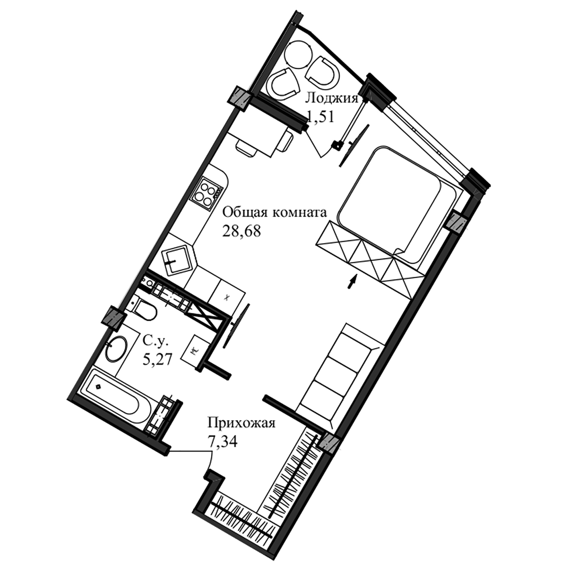 Планировка — Garden, Студия, 42 м²