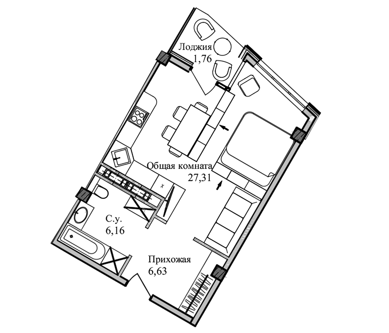Планировка — Garden, Студия, 42 м²
