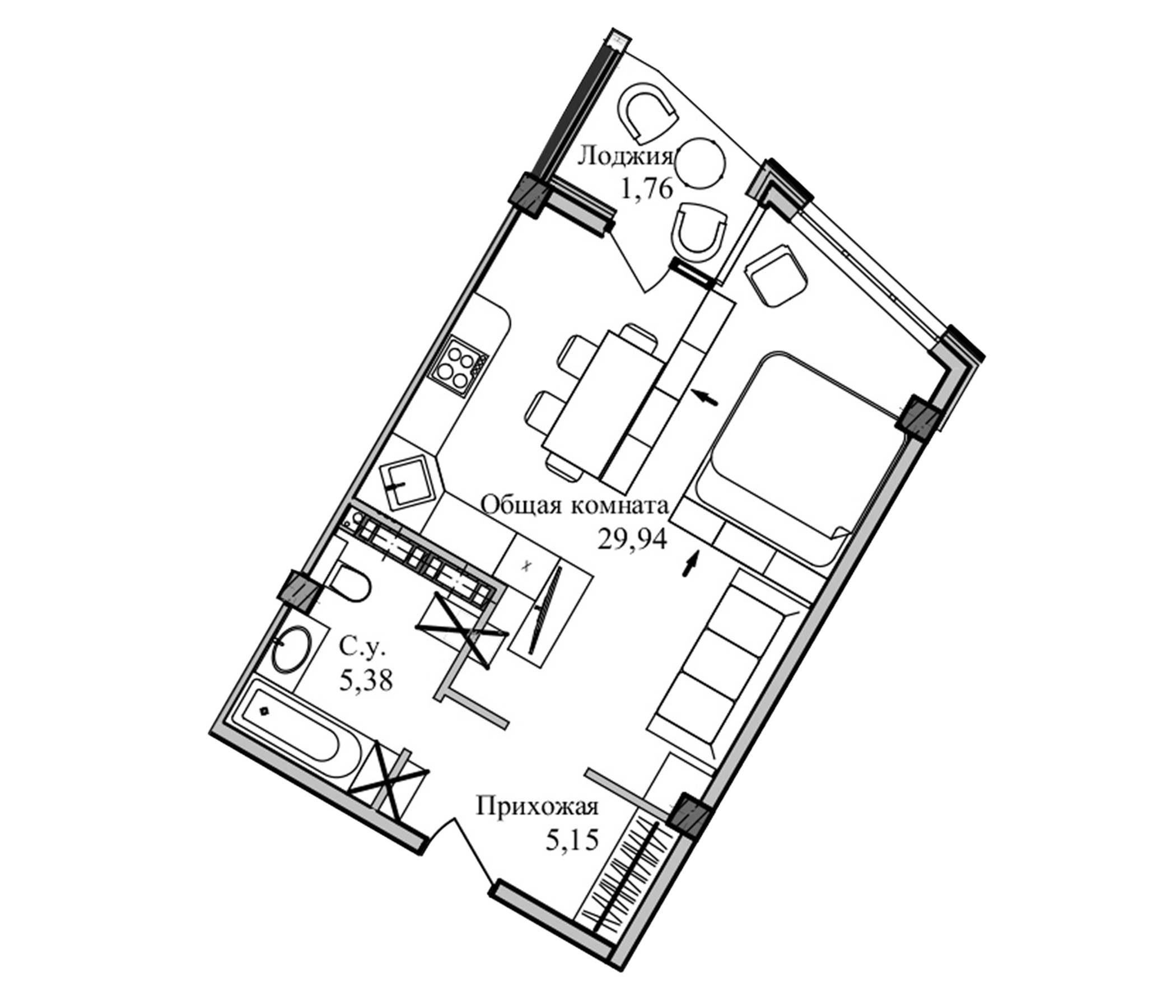 Планировка — Garden, Студия, 42 м²