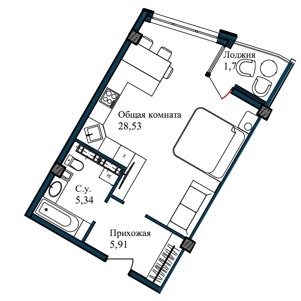 Планировка — Garden, Студия, 41 м²
