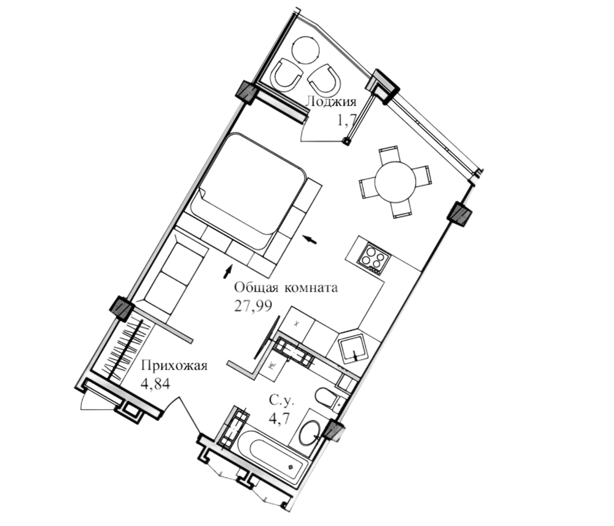 Планировка — Garden, Студия, 39 м²
