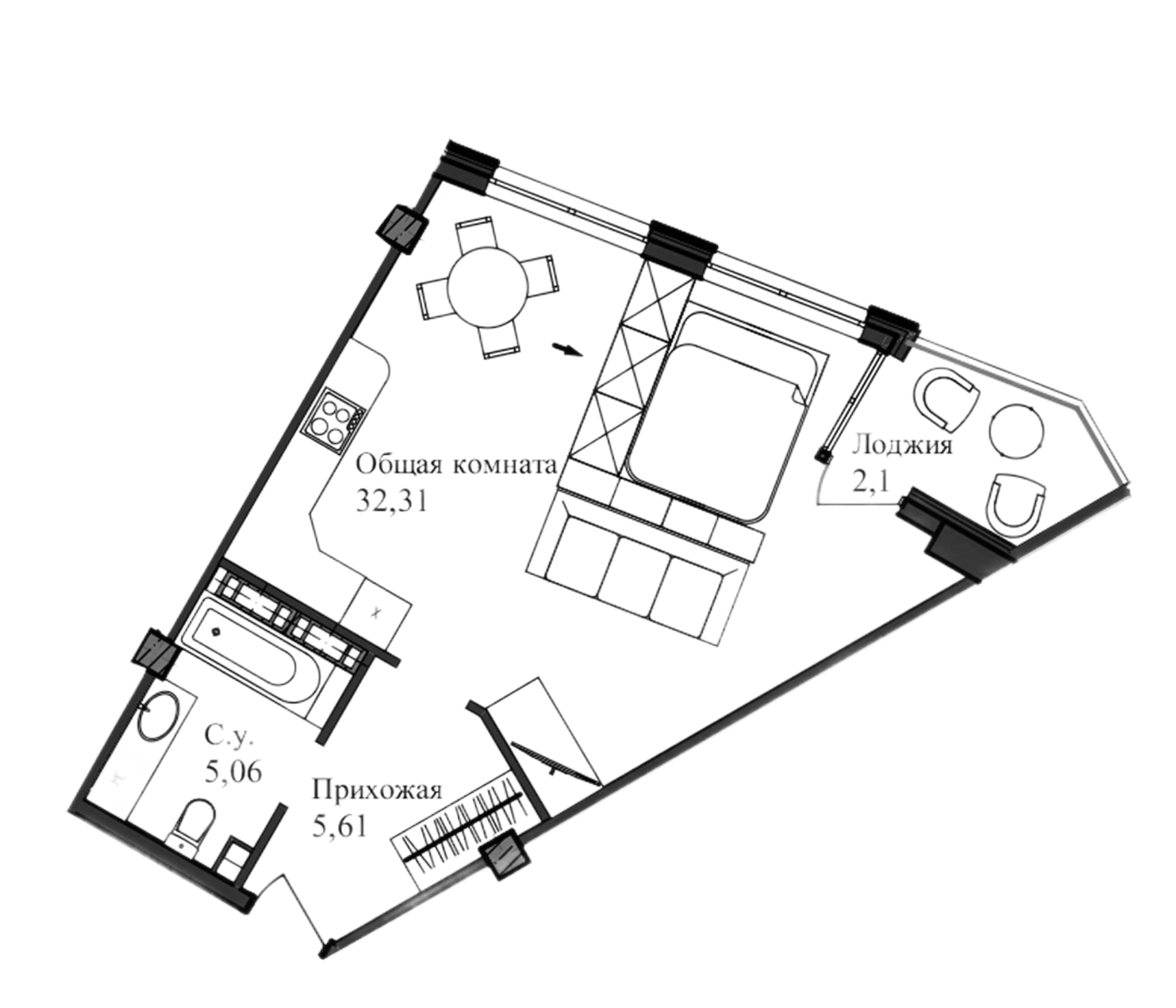 Планировка — Garden, Студия, 46 м²