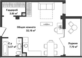 Планировка — Garden, Студия, 40 м²