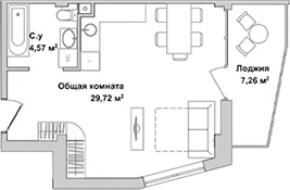 Планировка — Garden, Студия, 34 м²