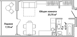 Планировка — Garden, Студия, 27 м²