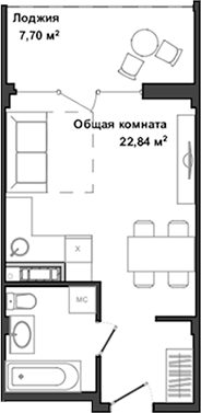 Планировка — Garden, Студия, 28 м²