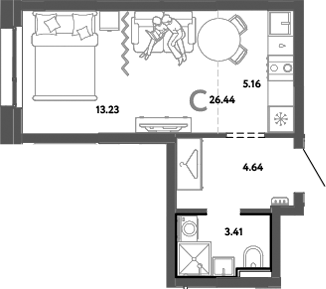Планировка — Уральский сад, Студия, 26 м²