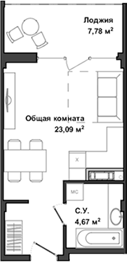 Планировка — Garden, Студия, 27 м²