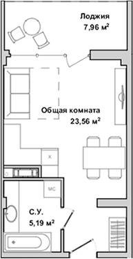 Планировка — Garden, Студия, 28 м²