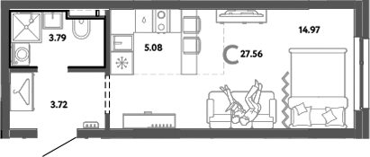 Планировка — Уральский сад, Студия, 28 м²