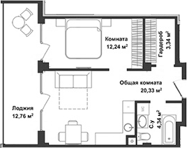 Планировка — Garden, 2-комн., 40 м²