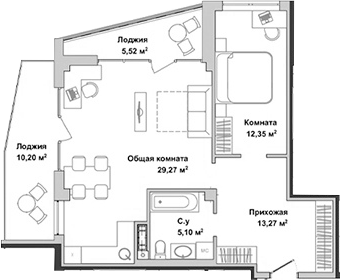 Планировка — Garden, 2-комн., 59 м²