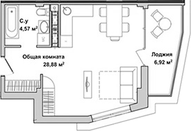 Планировка — Garden, Студия, 33 м²