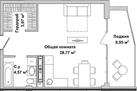 Планировка — Garden, Студия, 37 м²