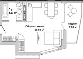 Планировка — Garden, Студия, 33 м²