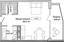 Планировка — Garden, Студия, 37 м²