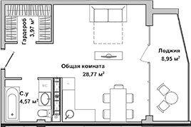 Планировка — Garden, Студия, 37 м²