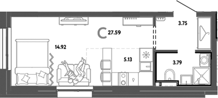 Планировка — Уральский сад, Студия, 28 м²