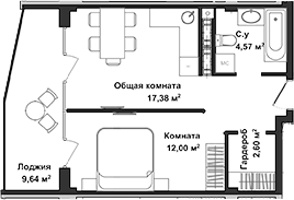 Планировка — Garden, 2-комн., 37 м²