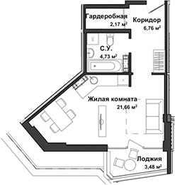 Планировка — Garden, Студия, 35 м²
