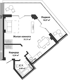 Планировка — Garden, Студия, 42 м²