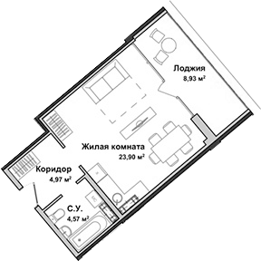 Планировка — Garden, Студия, 33 м²