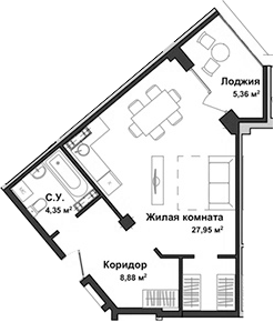 Планировка — Garden, Студия, 40 м²