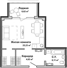Планировка — Garden, Студия, 37 м²