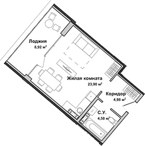Планировка — Garden, Студия, 33 м²