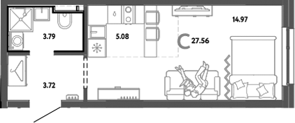 Планировка — Уральский сад, Студия, 28 м²