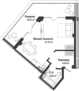 Планировка — Garden, Студия, 43 м²