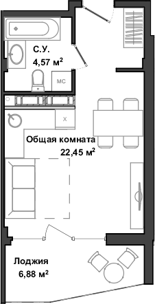 Планировка — Garden, Студия, 27 м²