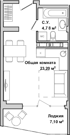 Планировка — Garden, Студия, 27 м²