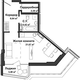 Планировка — Garden, Студия, 35 м²