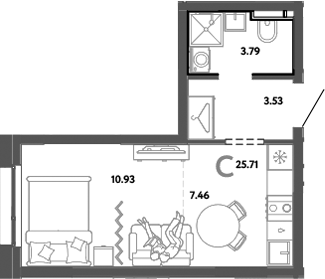 Планировка — Уральский сад, Студия, 26 м²