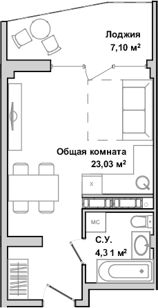 Планировка — Garden, Студия, 27 м²