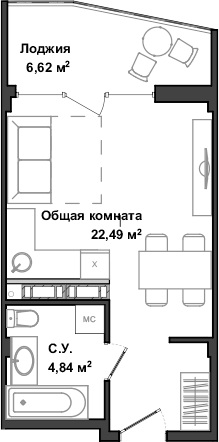 Планировка — Garden, Студия, 27 м²