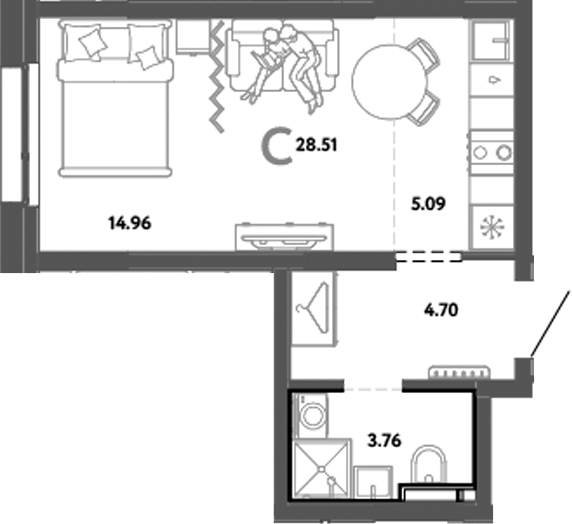 Планировка — Уральский сад, Студия, 29 м²