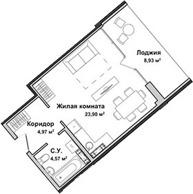 Планировка — Garden, Студия, 33 м²