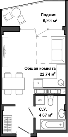 Планировка — Garden, Студия, 27 м²