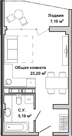 Планировка — Garden, Студия, 28 м²