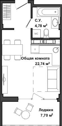 Планировка — Garden, Студия, 28 м²