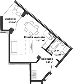 Планировка — Garden, Студия, 34 м²