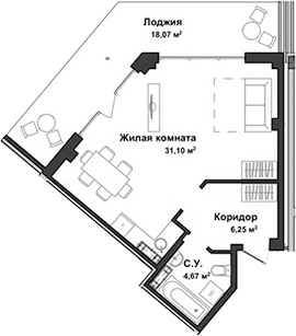 Планировка — Garden, Студия, 42 м²