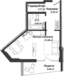 Планировка — Garden, Студия, 34 м²