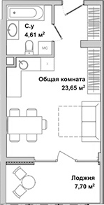 Планировка — Garden, Студия, 28 м²