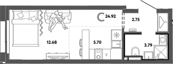 Планировка — Уральский сад, Студия, 25 м²