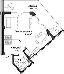 Планировка — Garden, Студия, 42 м²